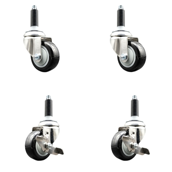 Service Caster 3.5 Inch 316SS Black Poly Swivel 7/8 Inch Expanding Stem Caster Brake, 2PK SS316EX20S3514-PPUB-BLK-2-TLB-2-78 - main